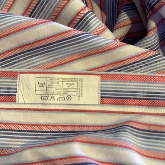 Neiman Marcus red/shades of blue stripe button down shirt. Large. - Picture 7 of 8